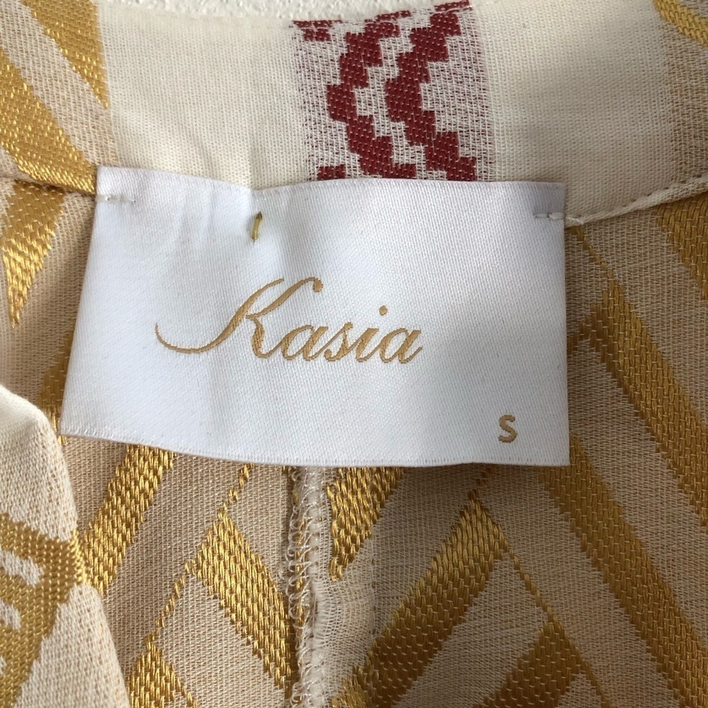 Kasia Pull On Dress Gold Maroon Cream Geometric Print Size Small - Picture 10 of 11